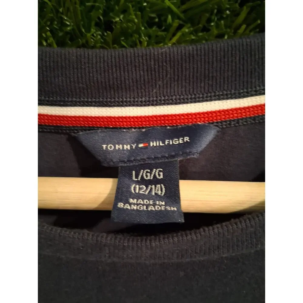 Tommy Hilfiger Big Girls L (12/14) Navy Blue T-Shirt Dress Circle Logo Pre-owned